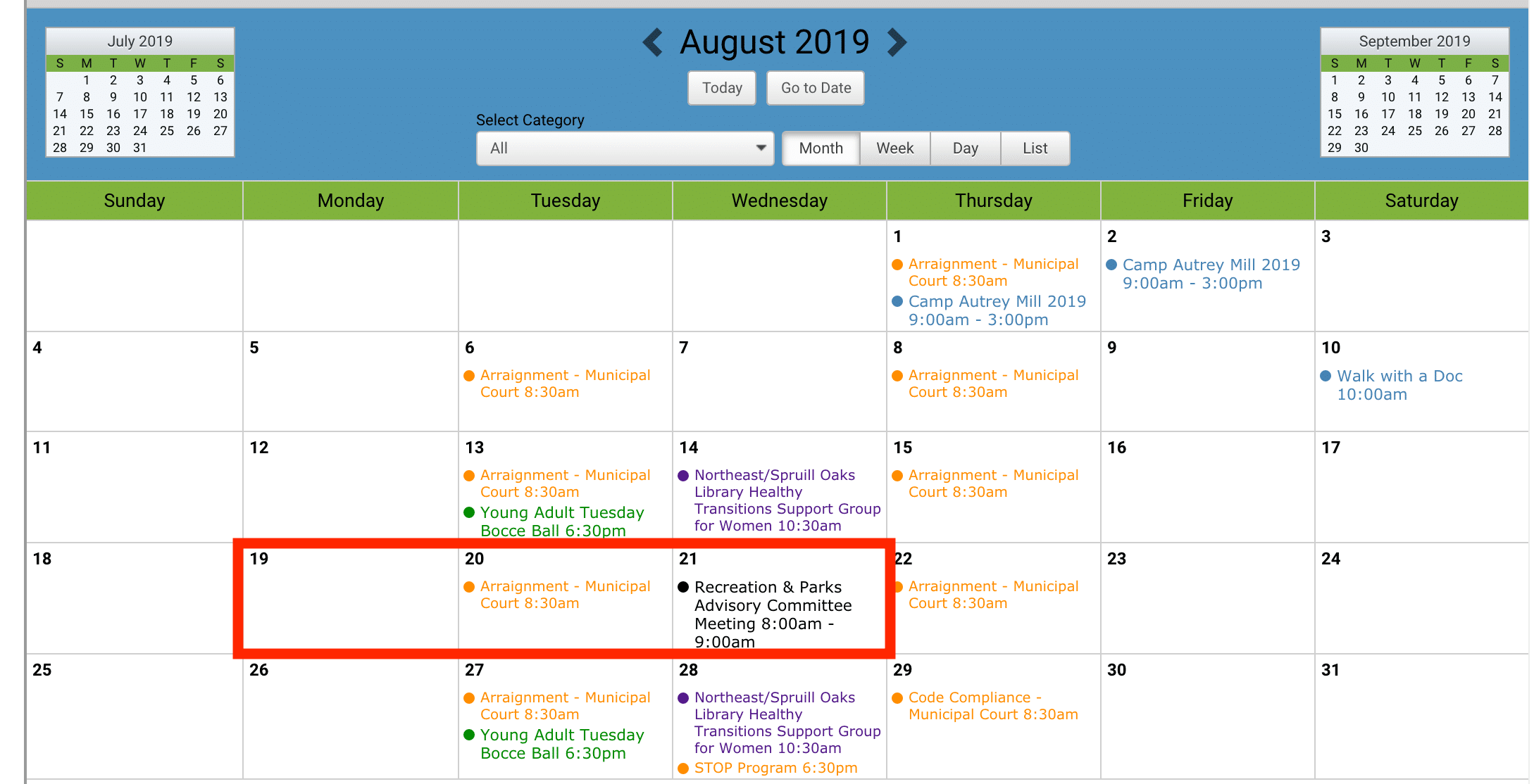 City calendar august 2019 omit qualifying