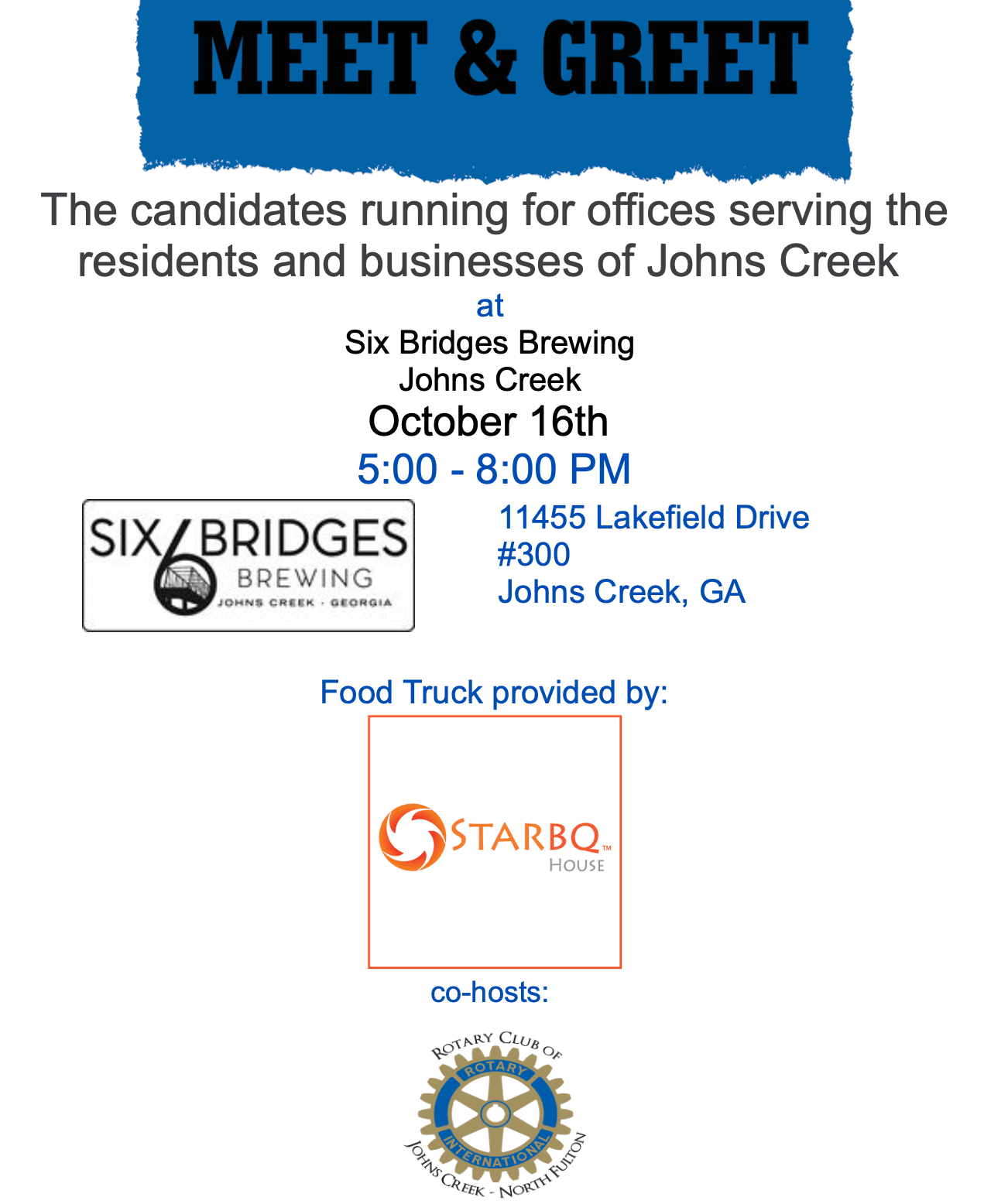 Six Bridges Brewery - Johns Creek Candidate Meet n Greet